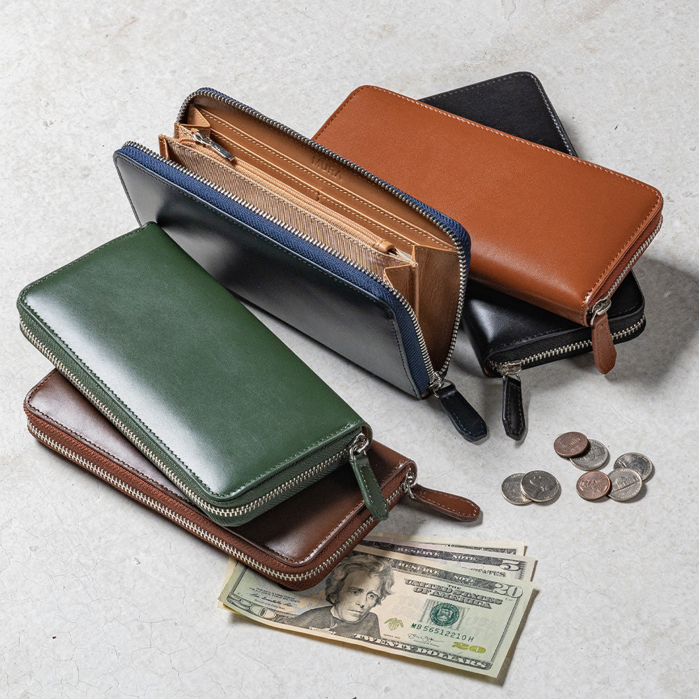 コードバン調 牛本革 フルグレイン スムースレザー YKKラウンド