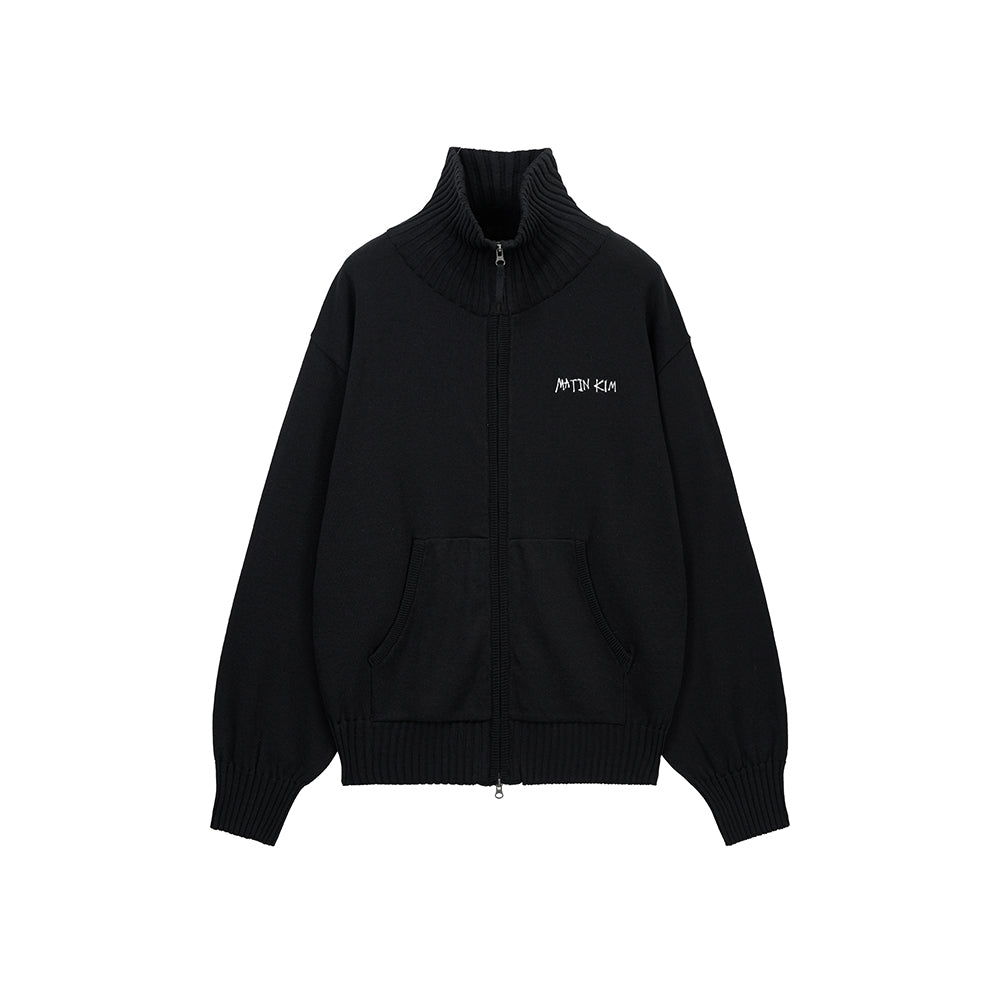 HIGH NECK EMBROIDERED LOGO ZIP UP FOR MEN IN BLACK – Matin Kim