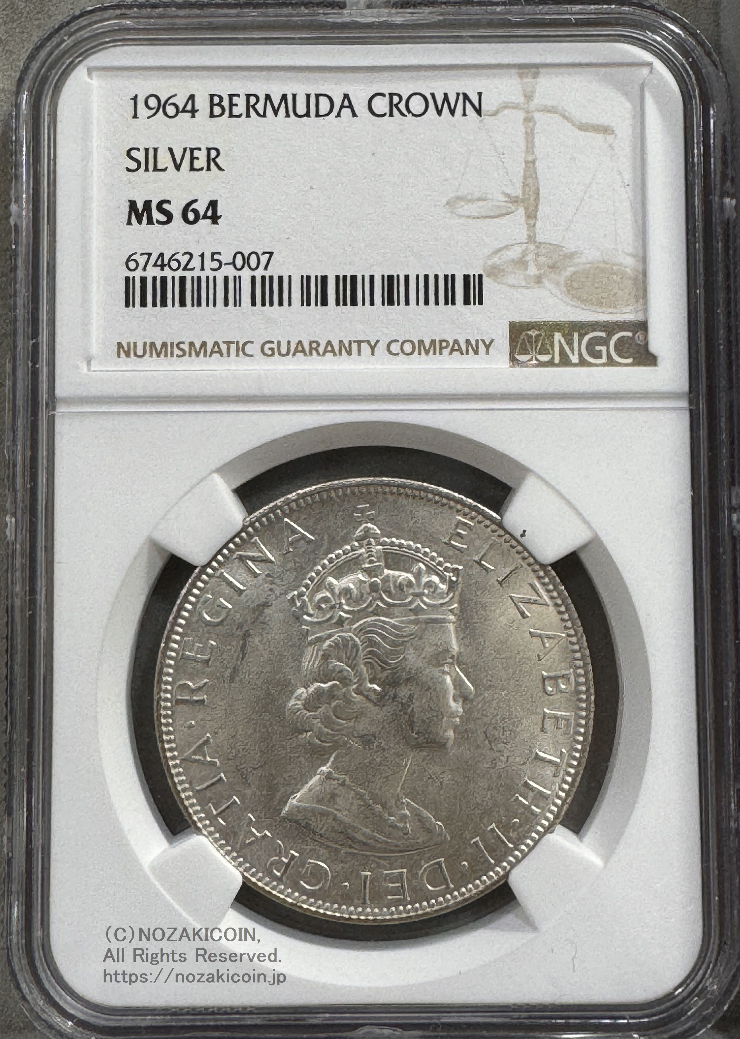 バミューダ クラウン銀貨 1964年 NGC MS64 – 野崎コイン