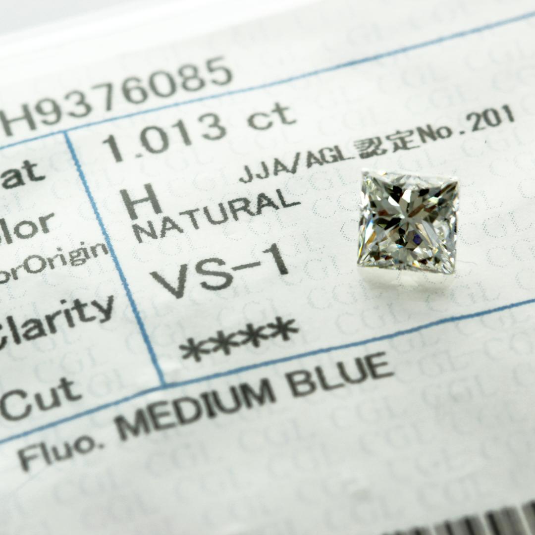 スクエアカット！無色透明！強テリ！ 天然ダイヤモンド ルース 1ct H