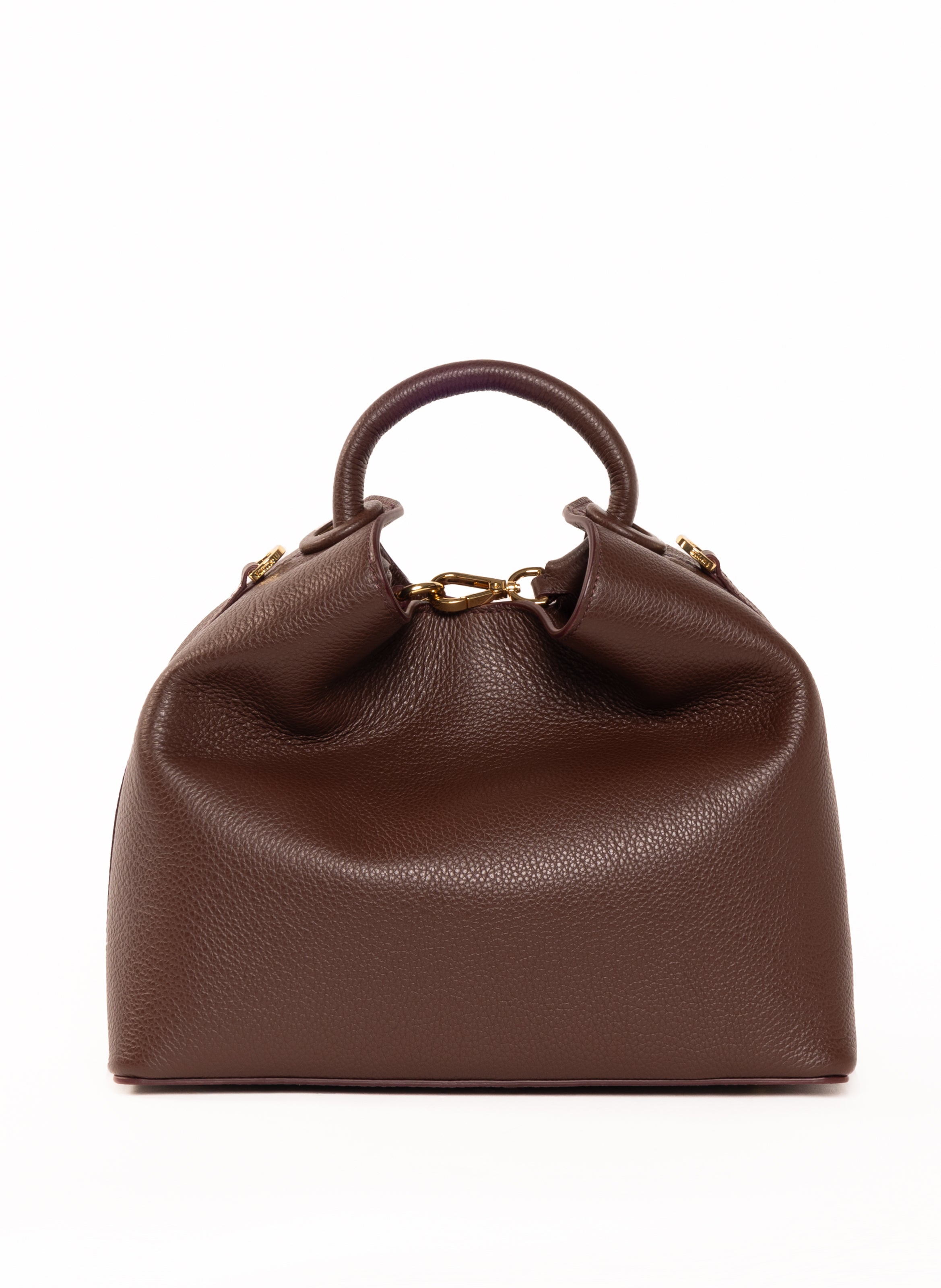 Raisin Pebbled Leather Dark Brown - French Leather Bags - Elleme