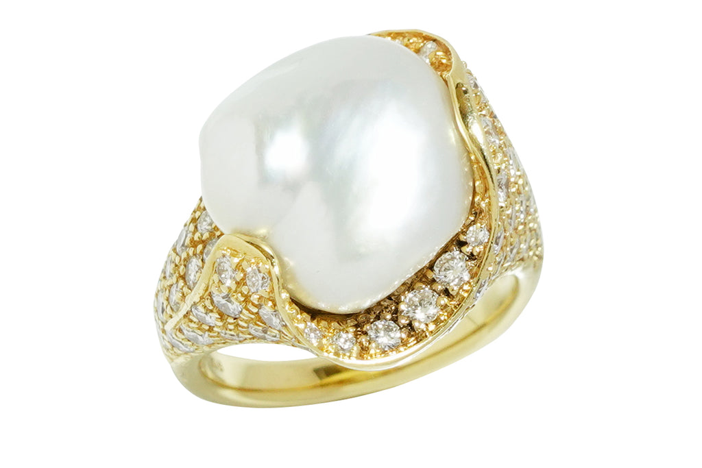 MIKIMOTO【ミキモト】 K18白蝶ケシパール ダイヤモンドリング (NO