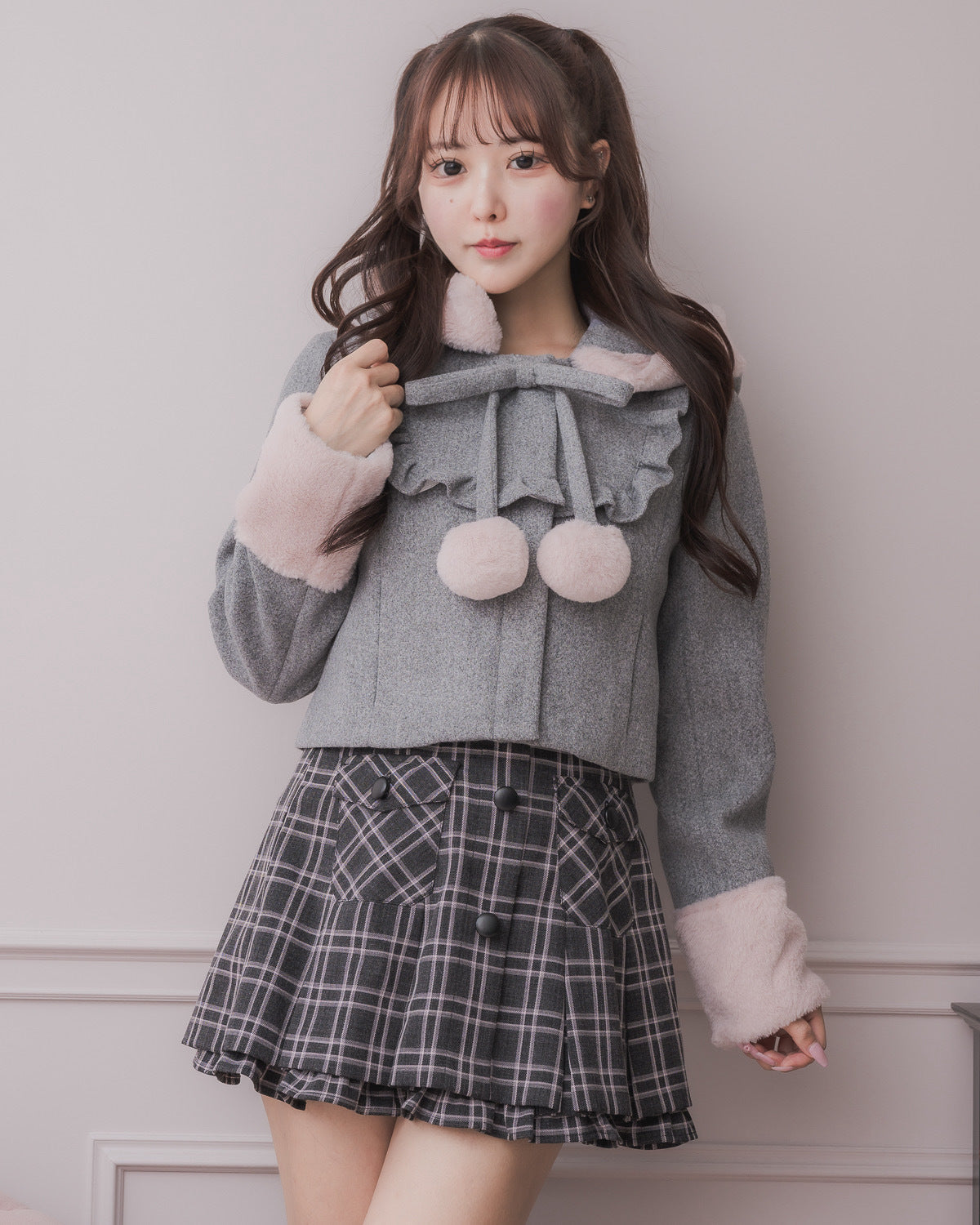 ファーリボンヨークフリルショートコート – pium