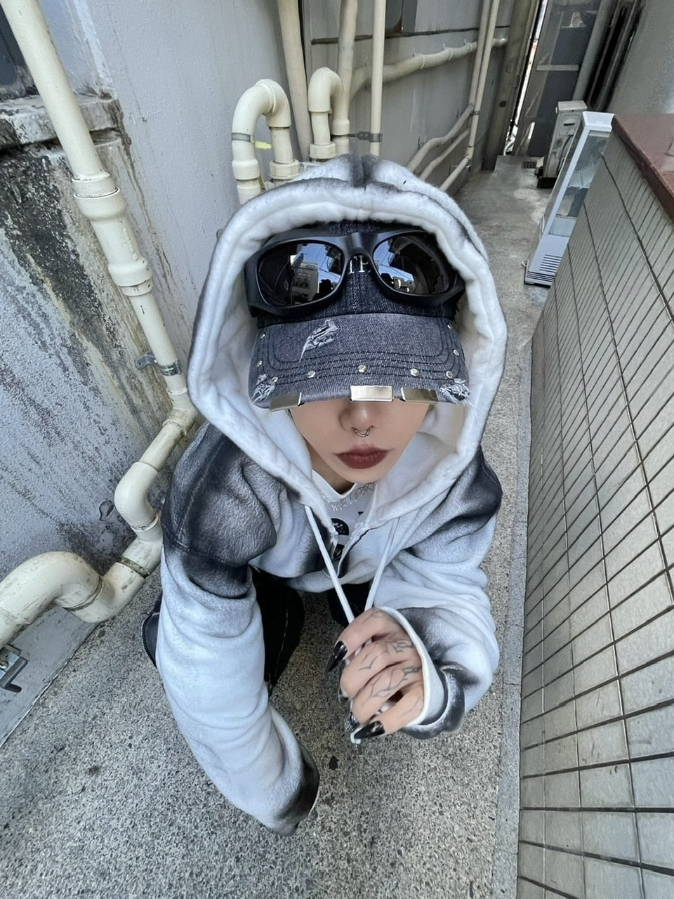 受注制【Never mind the XU】dirty zip up hoodie (2color) / 【ネバー