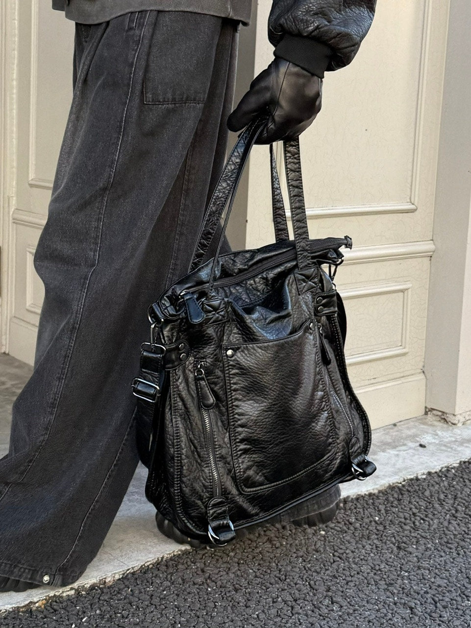 受注制【Chikashitsu +】antique like eco leather tote bag