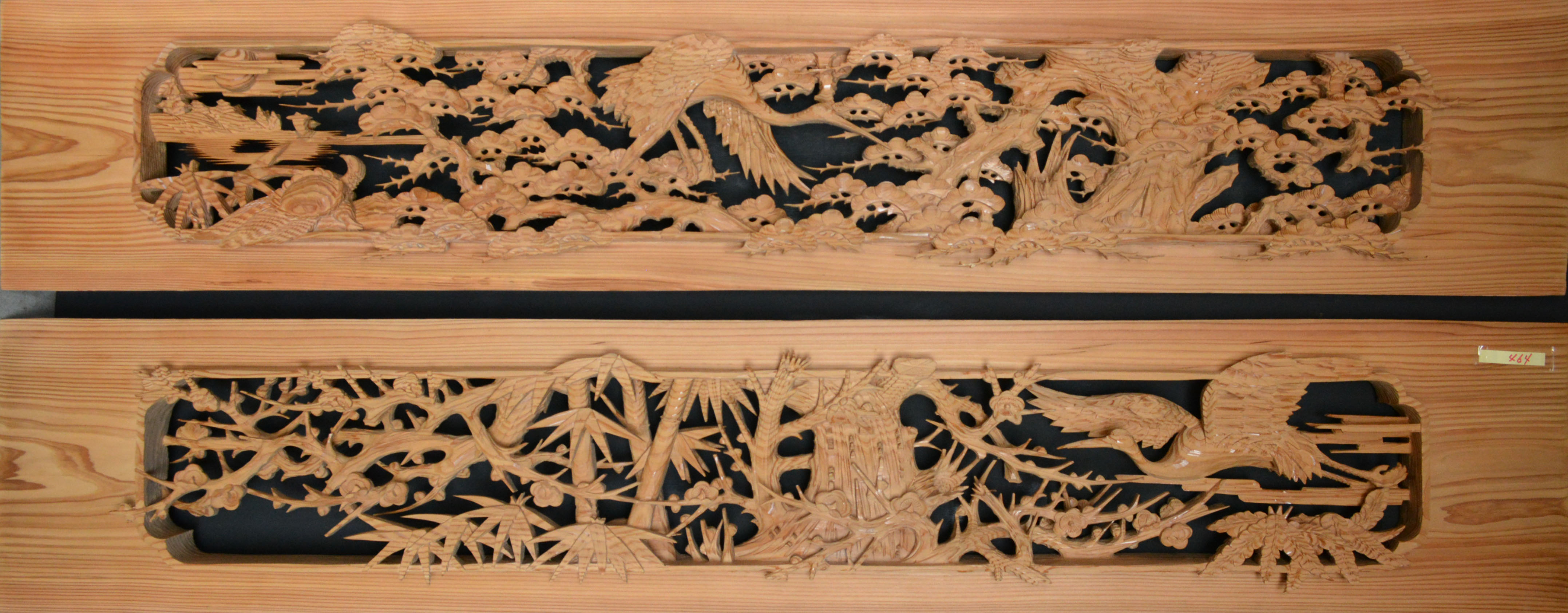 彫刻欄間の高原銘木店 ＞ 図柄一覧 ＞ 松竹梅に鶴亀 ＞ 0464 松竹梅に