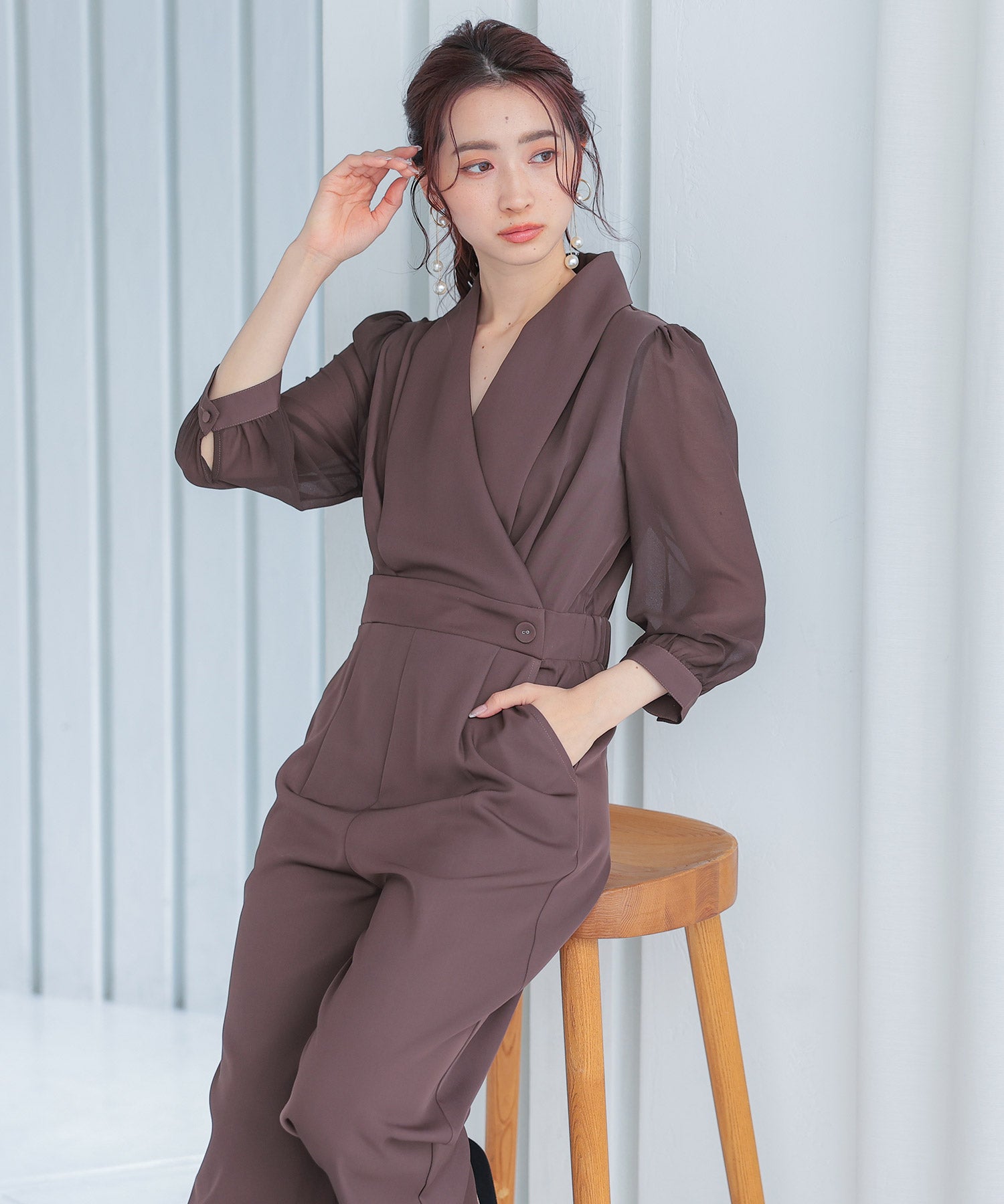 ジャンプスーツ パンツドレス シフォン S M L XL パーティー 結婚式