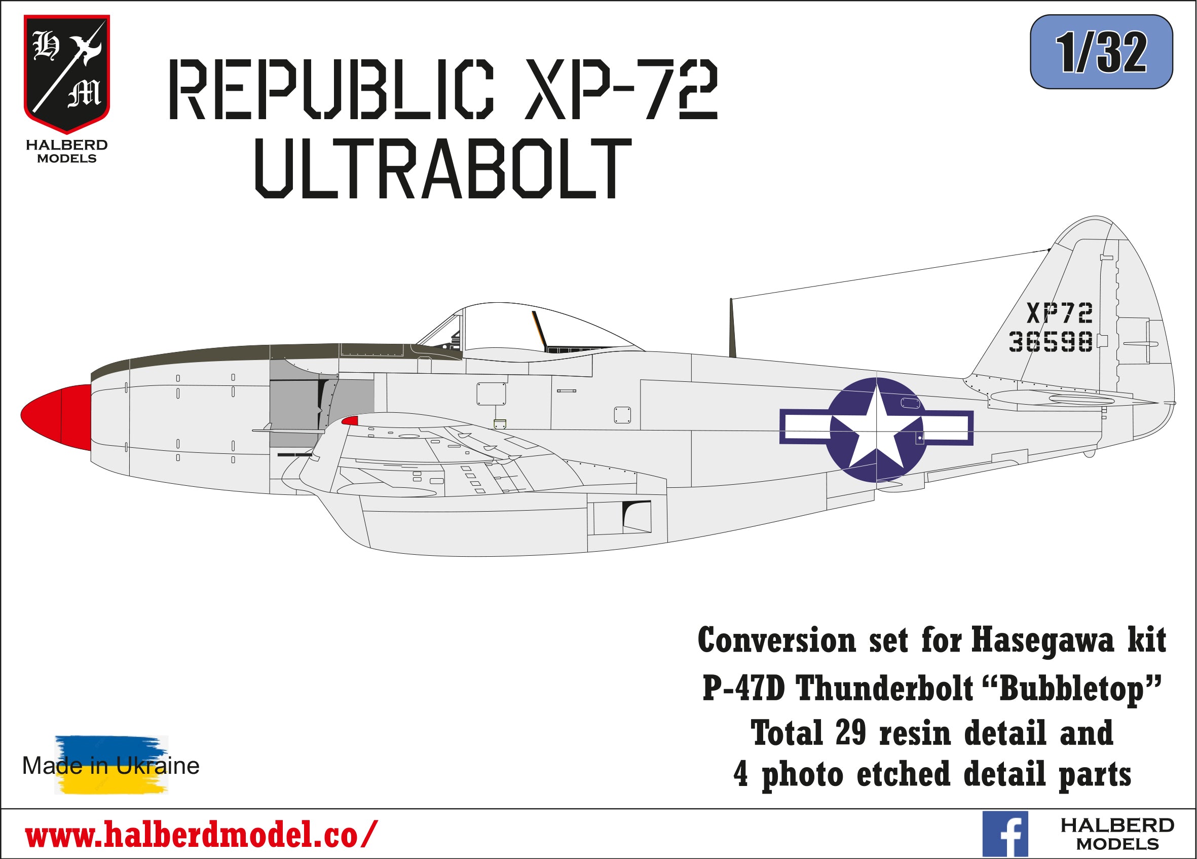 Republic XP-72 Ultrabolt conversion set for Hasegawa kit P-47D