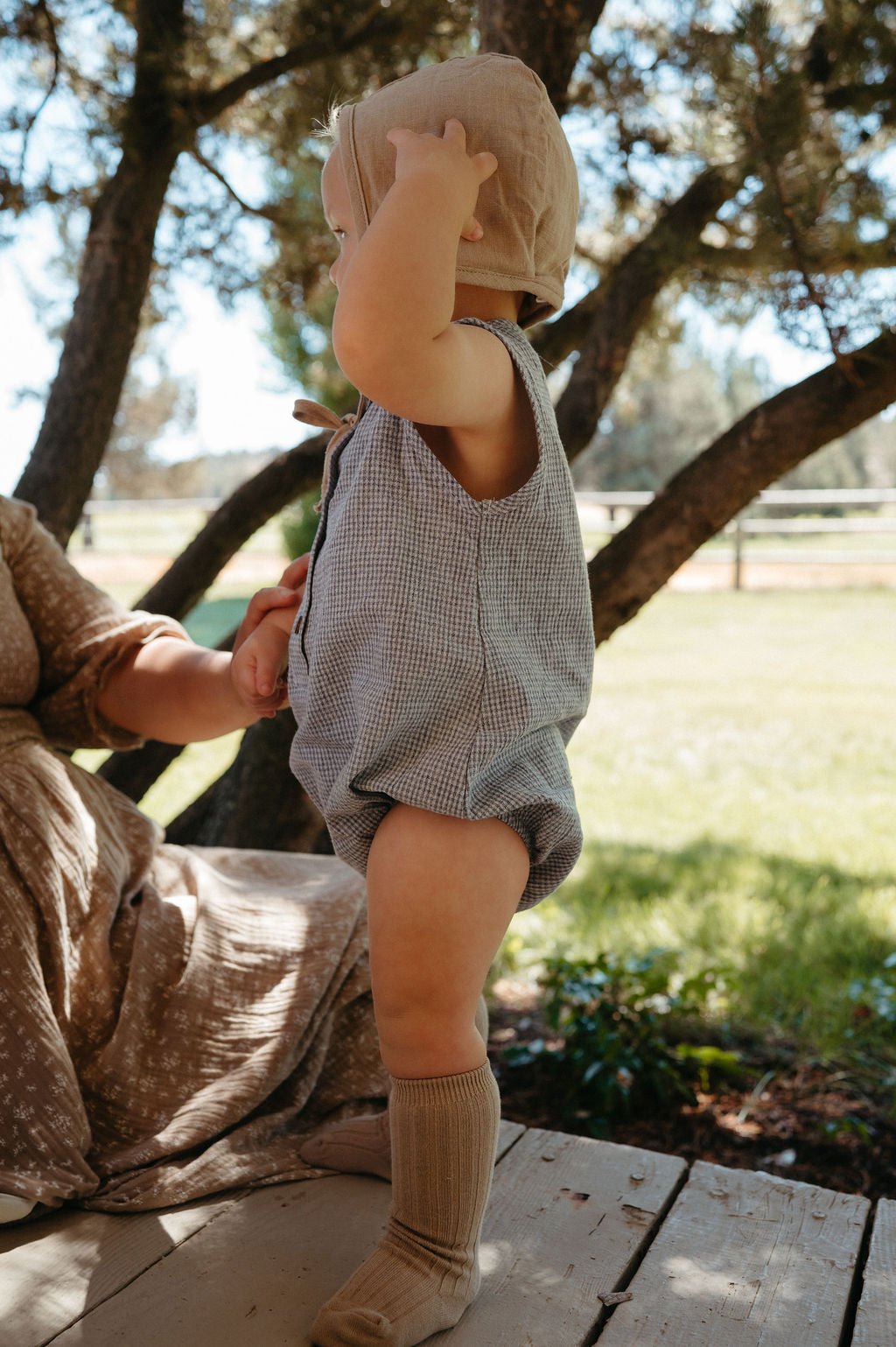 Marco Gingham Romper – Olive and Cradle