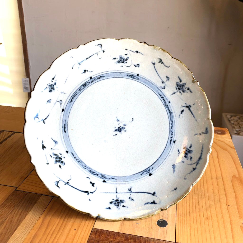 染付輪花大皿 6枚セット 藤田佳三 未使用 丸皿 中古 食器 プレート