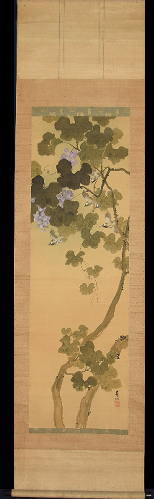 宮田司山「葡萄に小禽図」：B-2390[掛け軸]古美術谷口