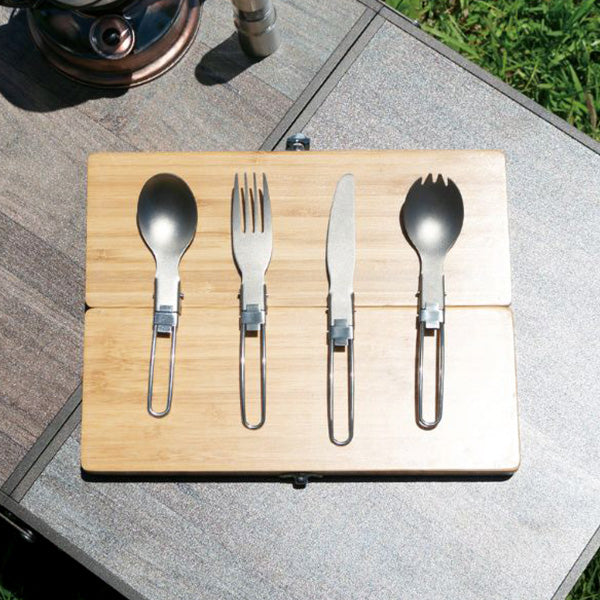 まとめ買い】カトラリーセット チタンカトラリー4点セット 収納袋付