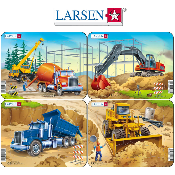 パズルミニ4枚セット はたらく車 ラーセン（ノルウェー） – 木の