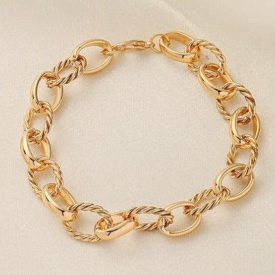 Womens 18k Gold Chucky Chain Bracelet Textured Oval Link DY Bracelet