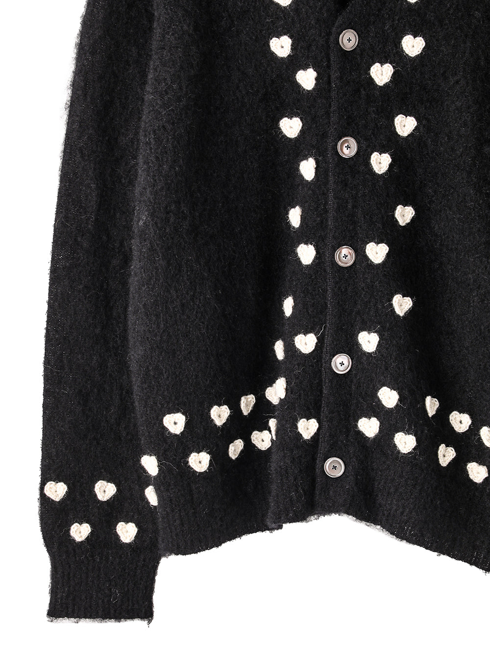 sk.0014AW25-black(white ribbon) ハートアタッチドモヘアカーディガン