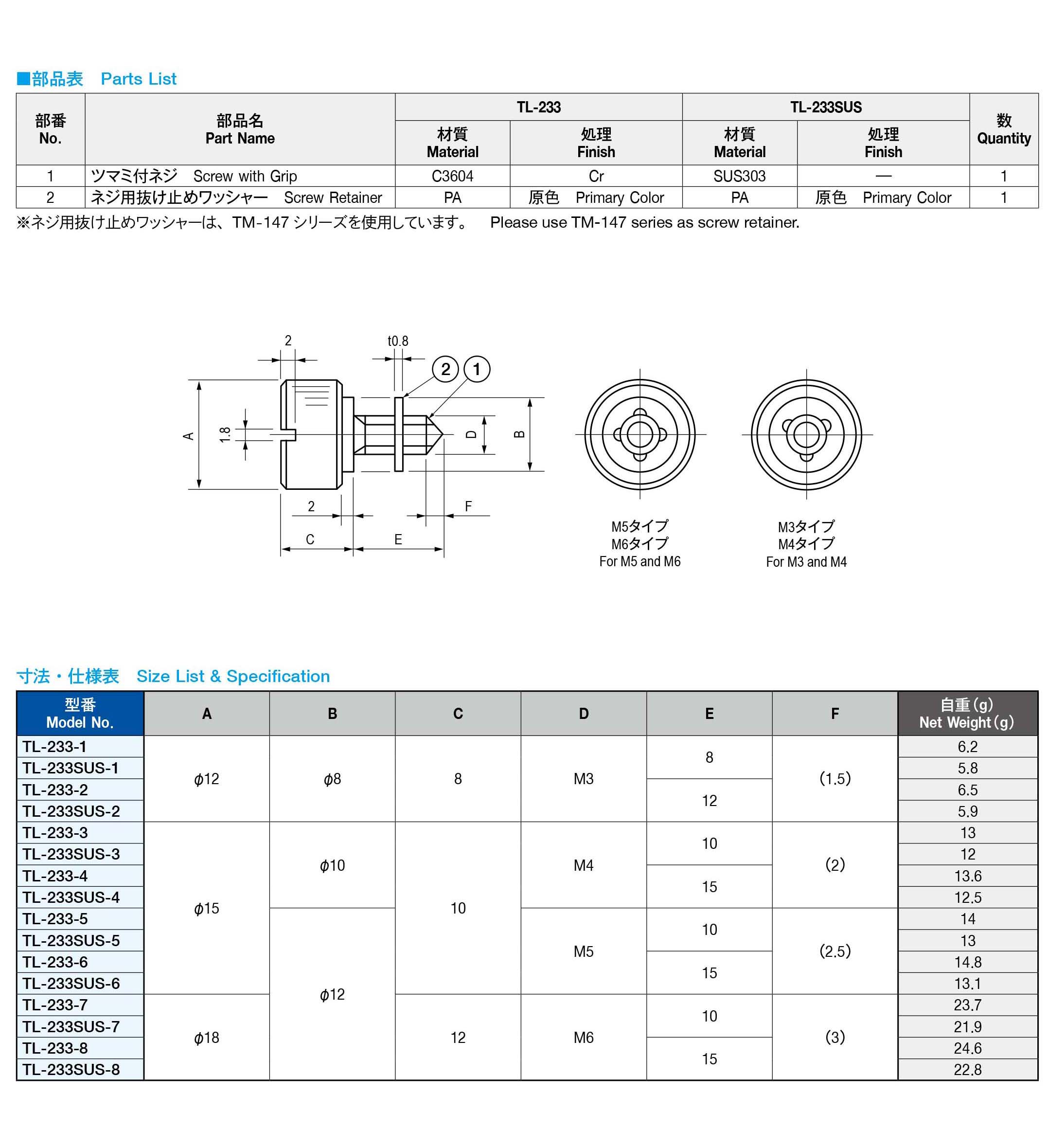 栃木屋EC_ツマミ付ネジ: キャッチ・ラッチ・ファスナー・錠前・電気錠
