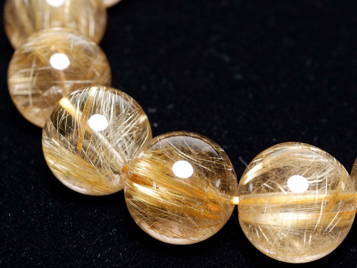 ゴールド タイチンルチルクォーツ ブレスレット 14mm 一点物 211-2417