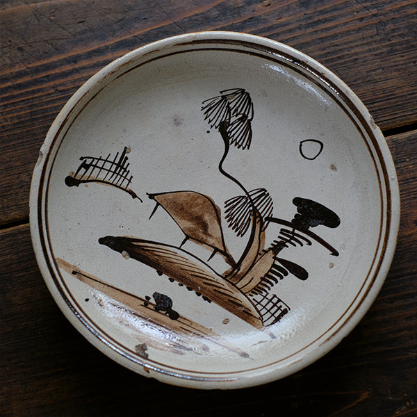 行灯皿陶器製 手描きキャラクター皿T169 陶器製 手描きキャラクター皿T169
