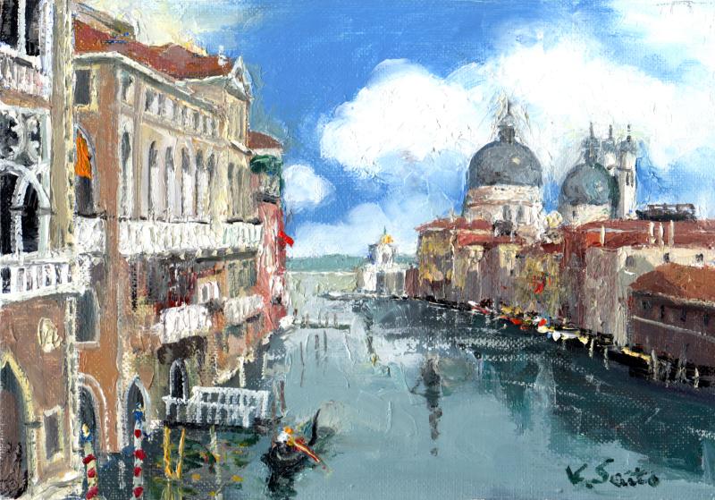 油絵・画家・尾形民子 ベニスの運河※新品 イタリア*ベニスの運河*大型油絵*
