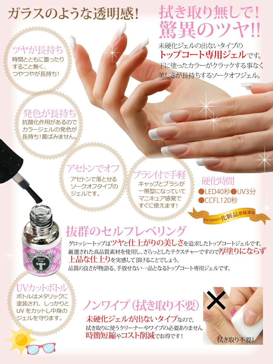 楽天市場】【ポリッシュ型 トップジェル】拭き取り不要でツヤがずっと