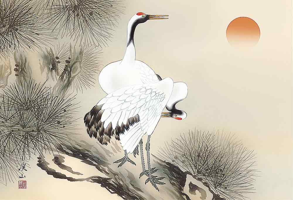 楽天市場】額 和の雅び 伝統の趣 伊藤渓山 縁起画 松上双鶴 絵画