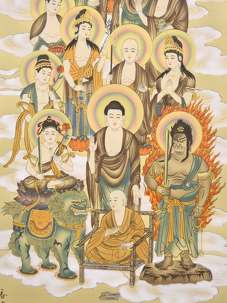 真作】林伯蘭/十三仏図/法事掛/掛軸☆宝船☆AD-455 床掛軸 十三仏 奥田