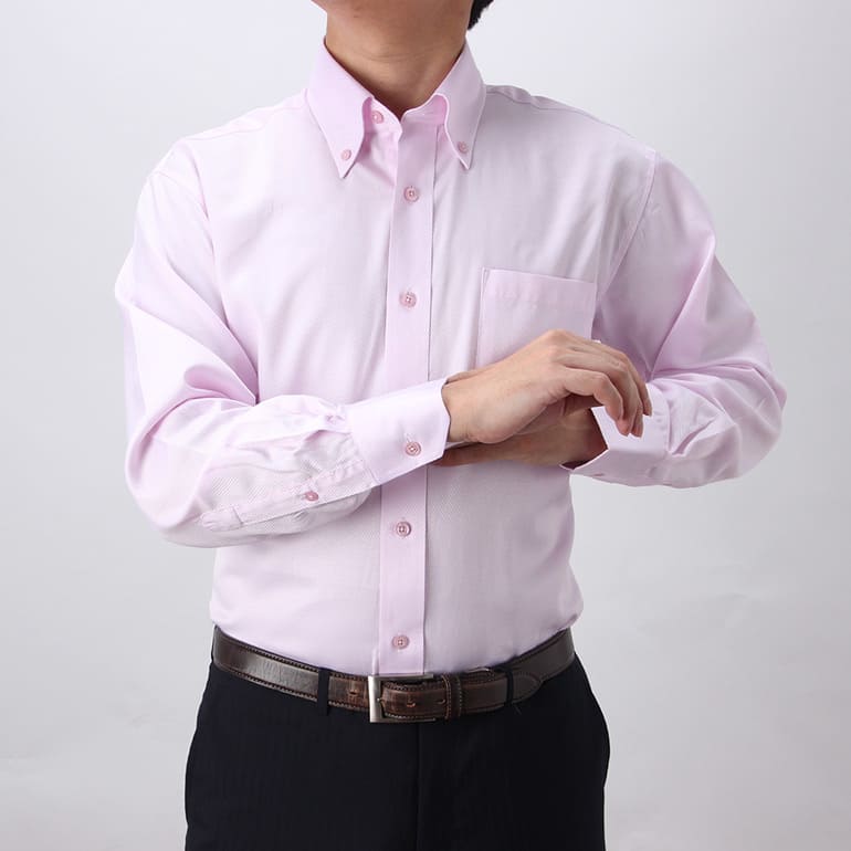楽天市場】ワイシャツ 長袖 ボタンダウン ピンク 無地 ツイル メンズ