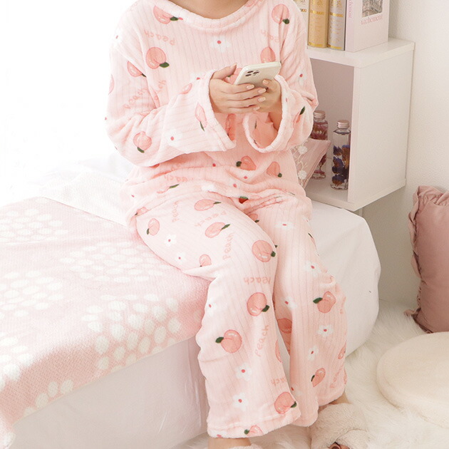 楽天市場】ピーチ柄フランネルストライプかぶりルームウエア 女性