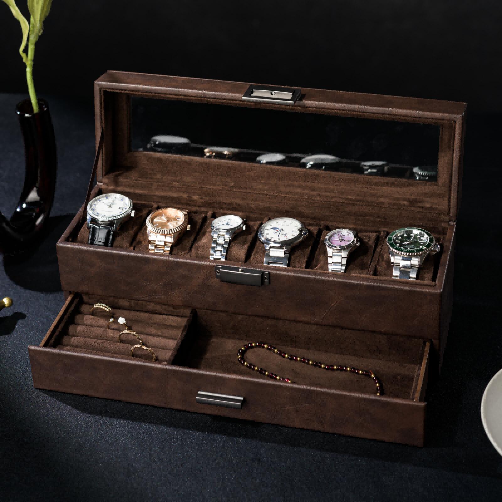 楽天市場】腕時計ケース PU製 2段式 6本用 腕時計 男性 アクセサリー