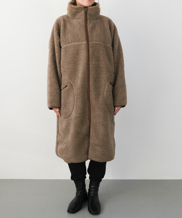 楽天市場】ボアロングコート ボアコート レディース スタンドカラー