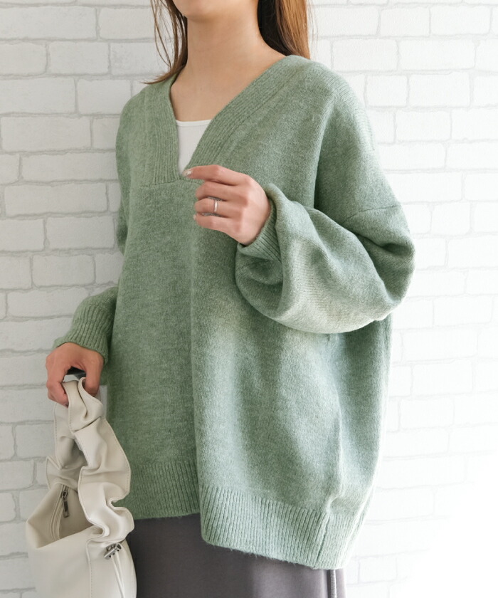 楽天市場】深Vネックニットトップス レディース 冬 M 長袖チクチク