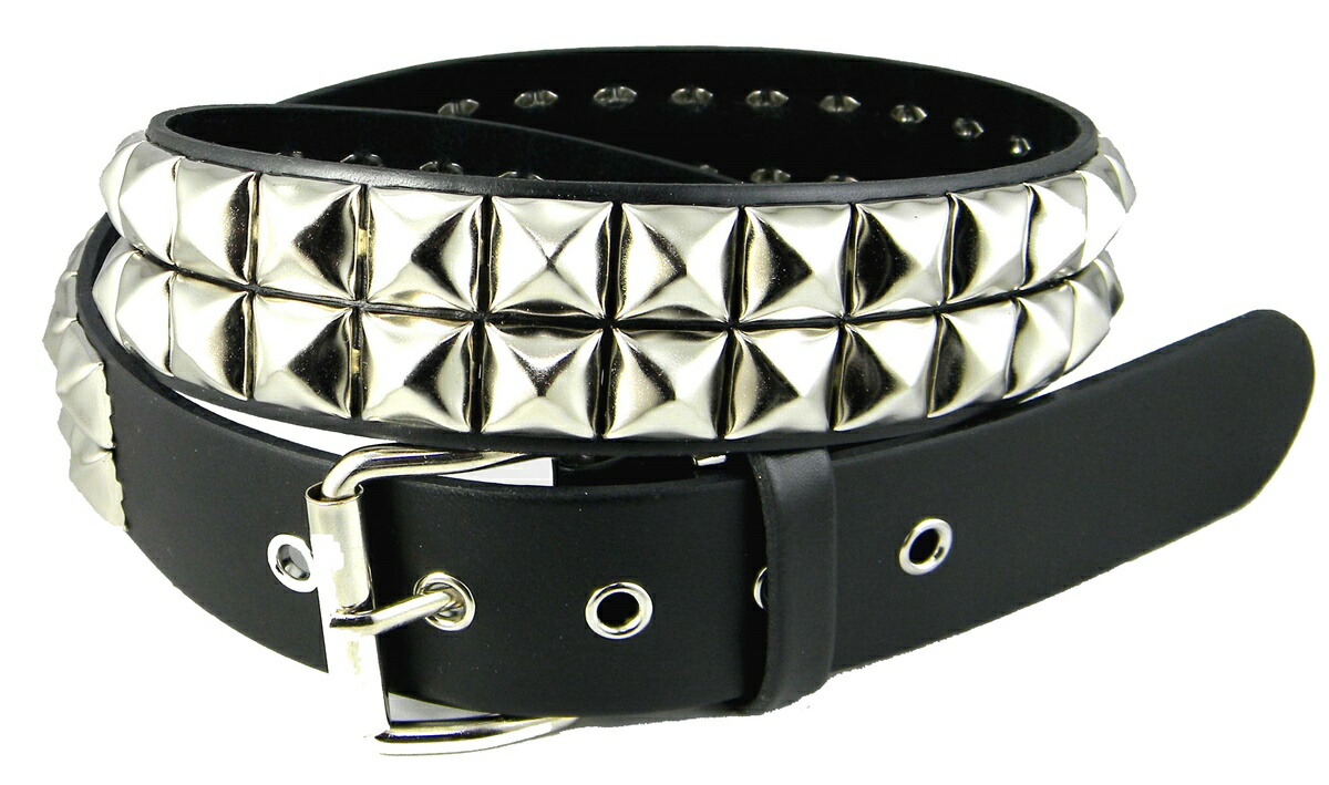 楽天市場】スタッズベルト ピラミッド鋲 パンク 本革 2連スタッズ