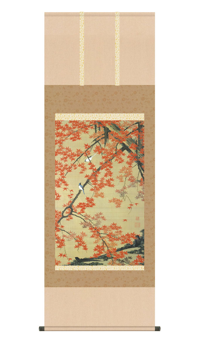楽天市場】掛け軸 掛軸 紅葉小禽図 こうようしょうきんず 幅54.5×高さ