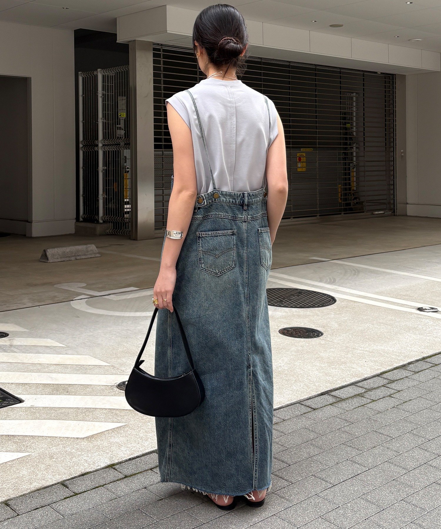 DOUDOU｜【完売カラー再追加!/体型カバー】裾フリンジデニムジャンスカ