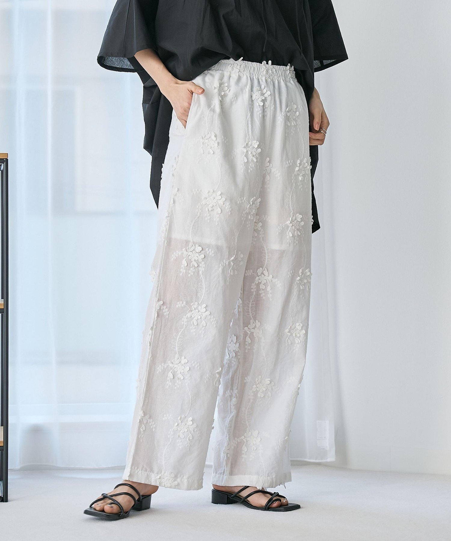 coen｜3Dフラワー刺繍 イージーワイドパンツ | Rakuten Fashion(楽天