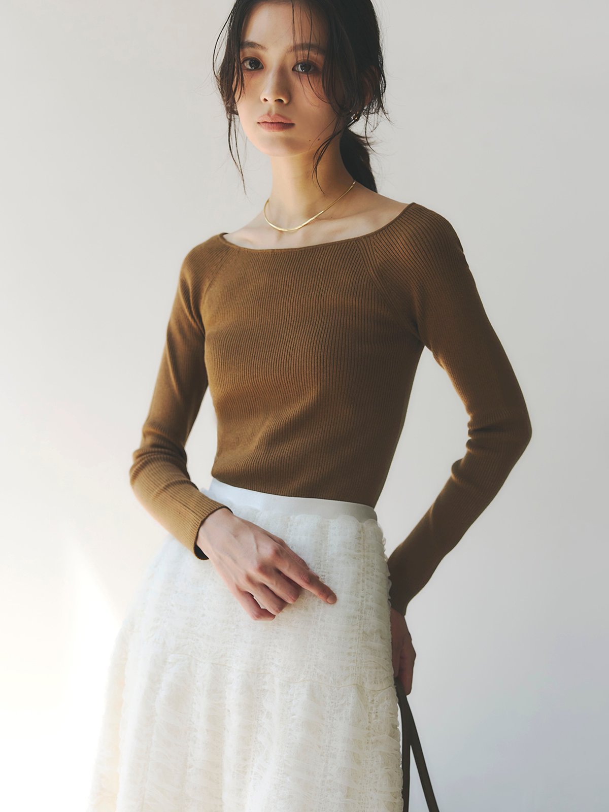 anuans｜シルクカシミアブレンドボートネックニット | Rakuten Fashion