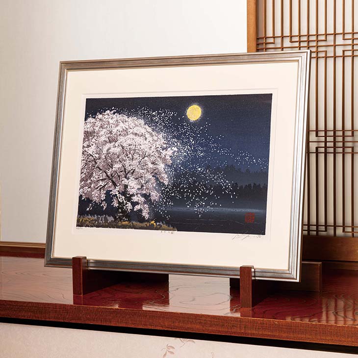 楽天市場】宮本秋風 木版画 雲母摺り『月下の桜』18版22度摺り 豪華