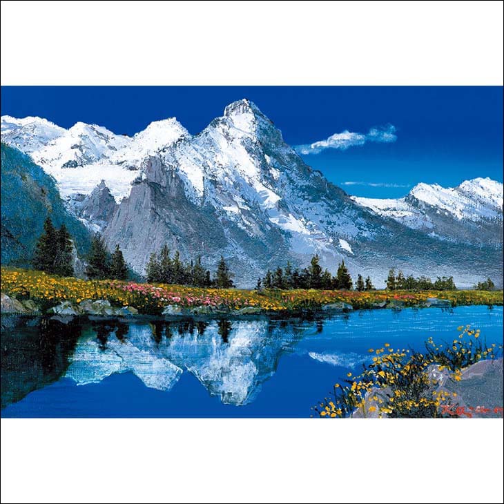 楽天市場】森下一夫 油彩肉筆画 『アルプス山脈〜湖映』 名画 絵画