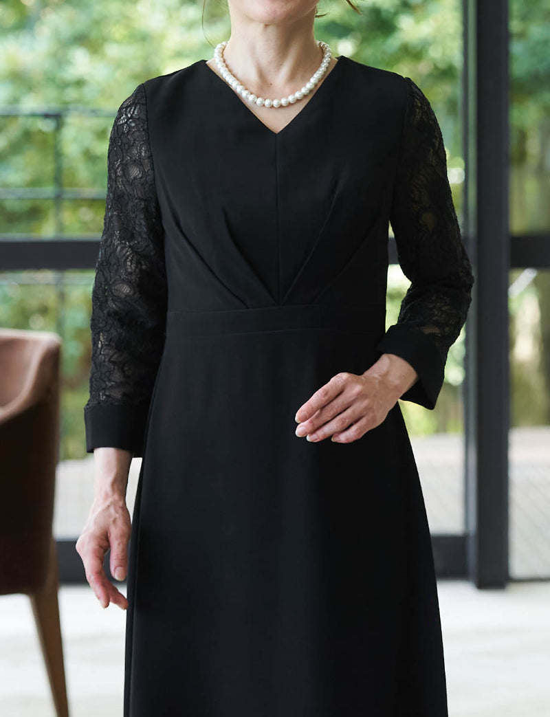 結婚式 母親ドレス ブラック・マザーズドレス レース袖付き MD0504-BK