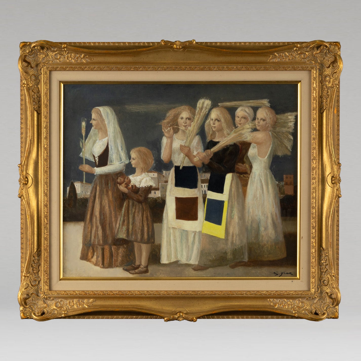 芝田米三、童女と手まり、希少画な集画、状態良好、新品高級額・