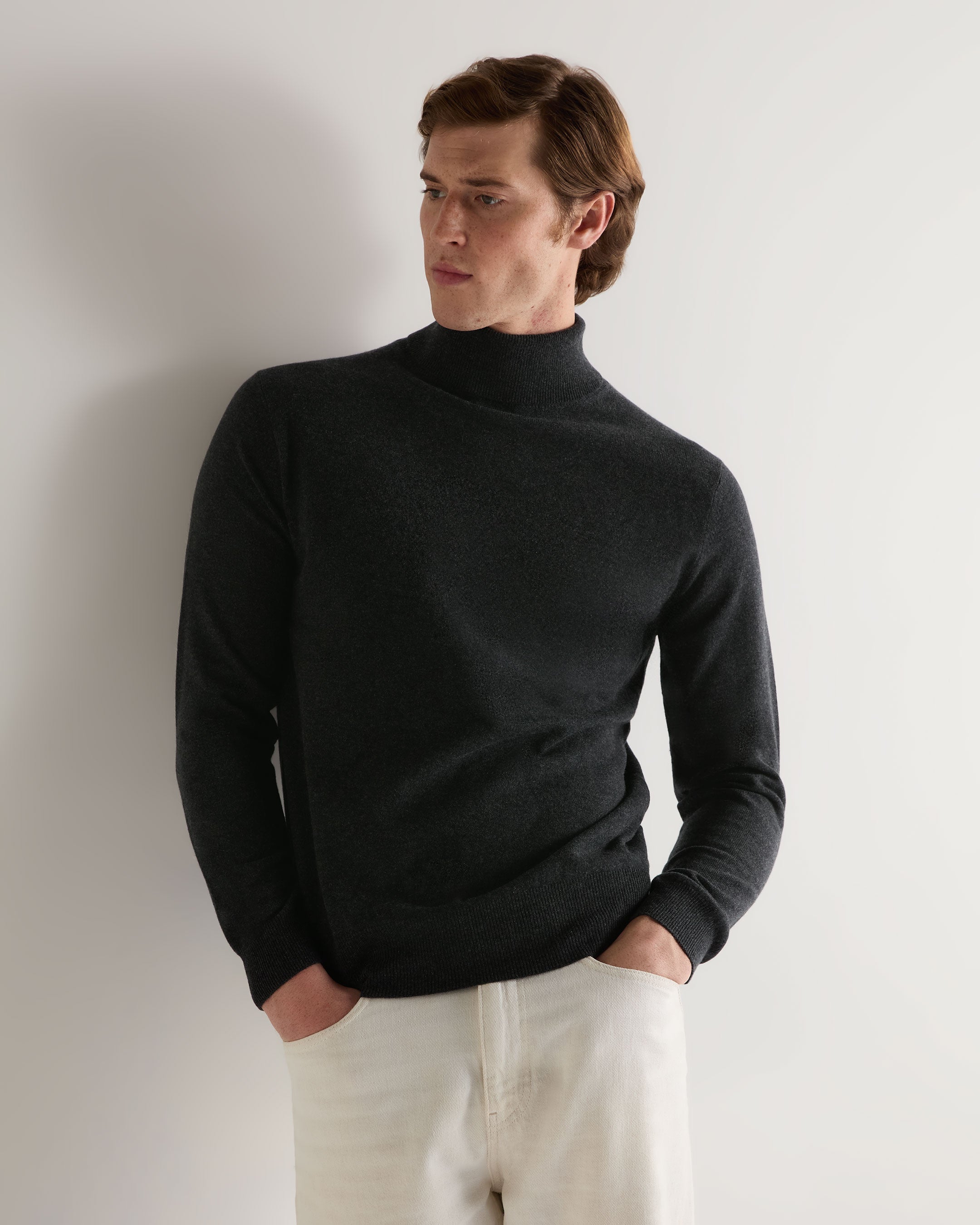Men's Trafalgar Polo Neck Cashmere Sweater Dark Charcoal Grey | N.Peal
