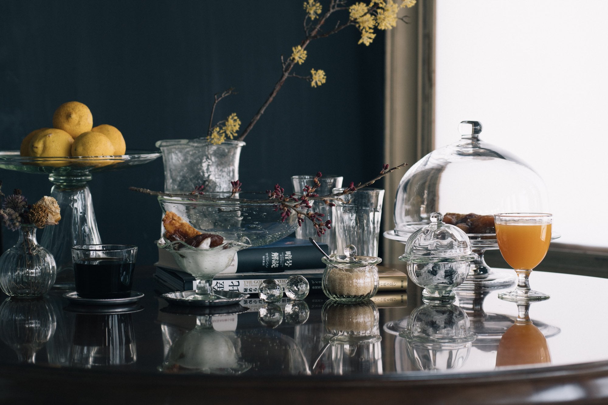 くるみガラス 藍色シュガーポット｜ガラス工房 橙