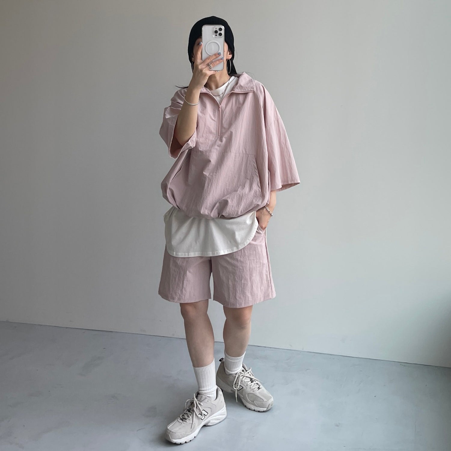 2点SET) half zip nylon set up / pink | wee9s | ウィークス