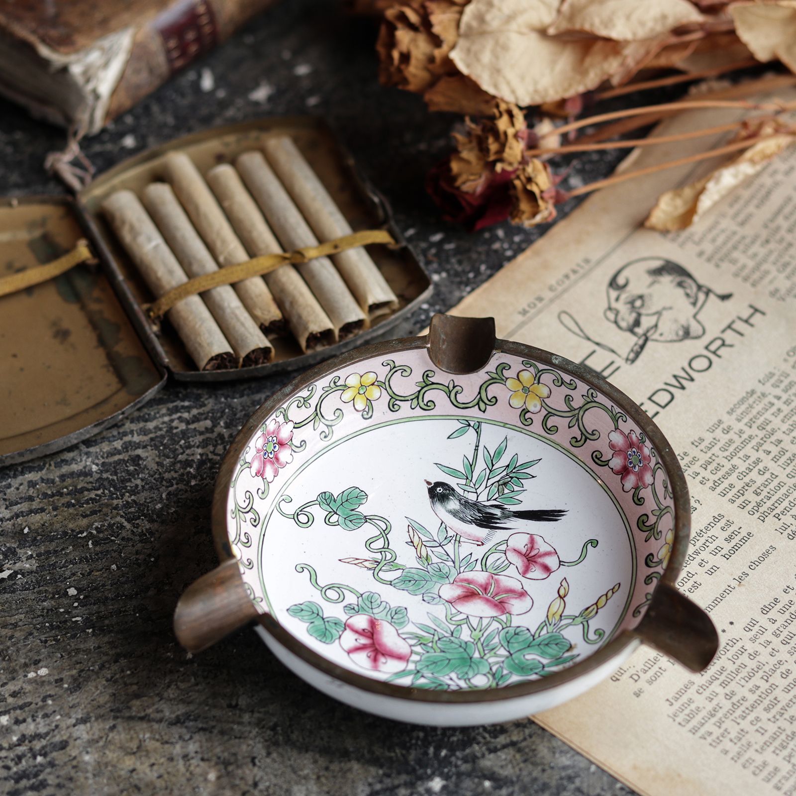 朝顔と小鳥 灰皿 ホーロー 1930s ベルギー | corne/コルネ