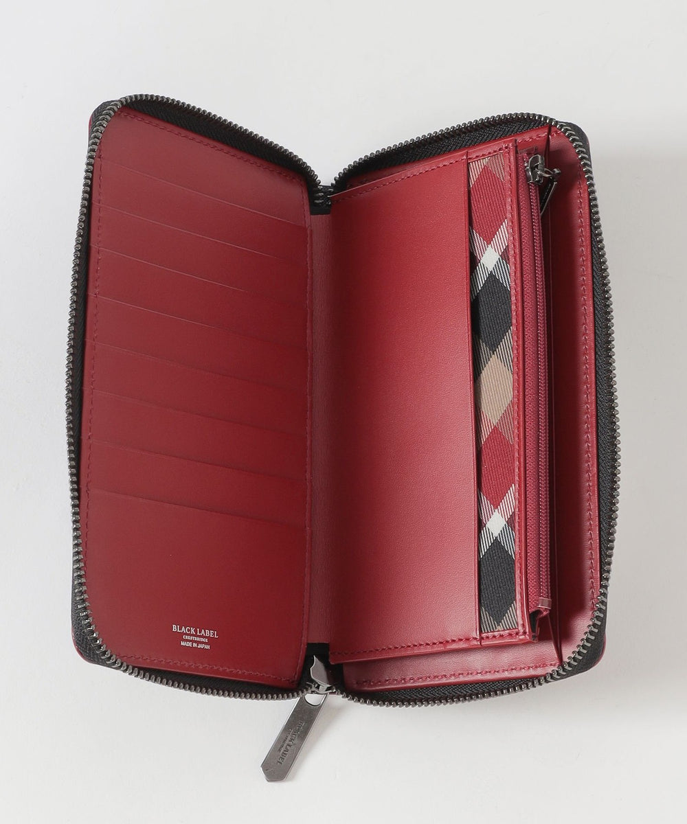 バイカラークレストブリッジチェックラウンドジップウォレット