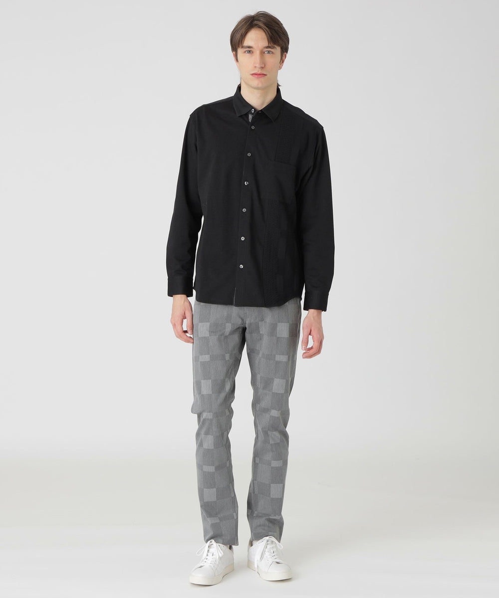 シャドーチェックニットドッキングシャツ（カジュアルシャツ）｜BLACK