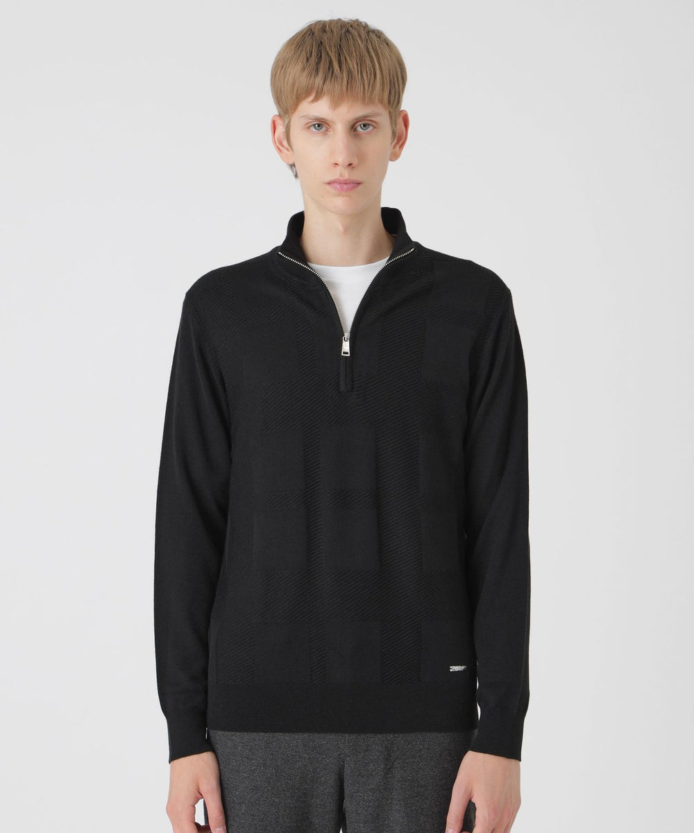 シャドーチェックハーフジップニット（ニットウェア）｜BLACK LABEL