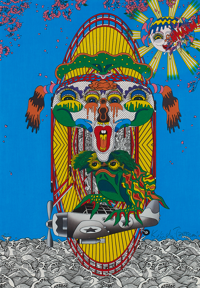 日本画家堤進の平面ポップアート 作品 。ミクストメディア「迷蝶・棺一