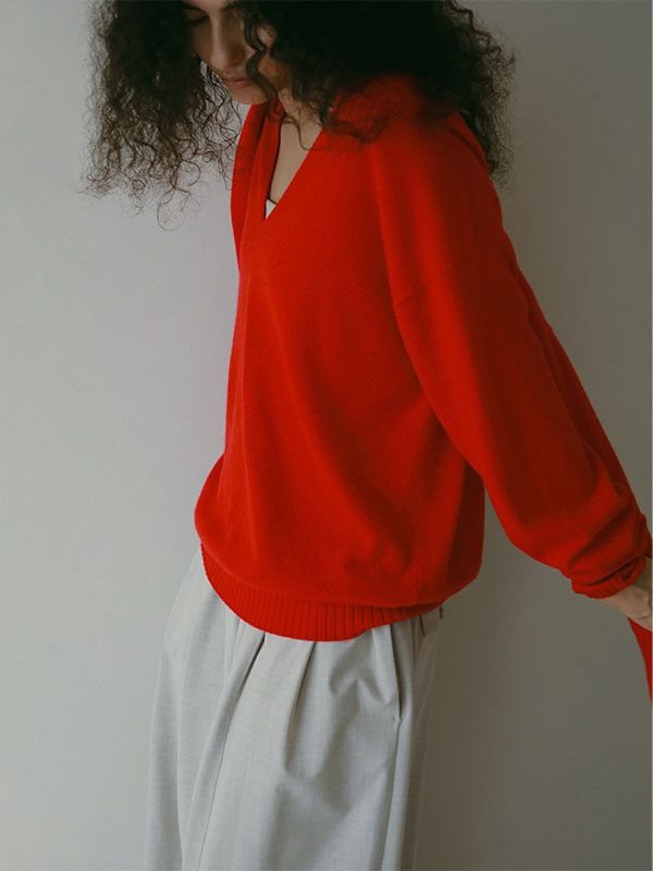 ETRE TOKYO - Vネックカシミヤニットプルオーバー RED レディース