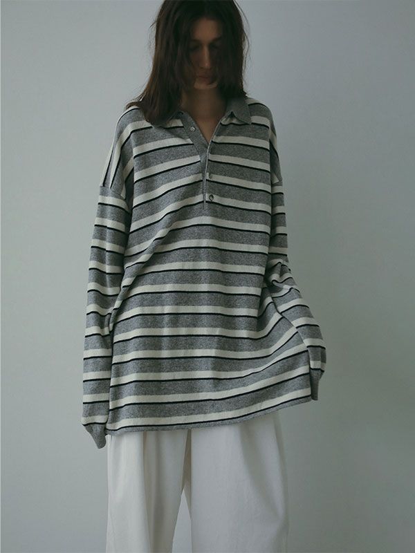 ETRE TOKYO - マルチボーダーニットポロ (GREY) | ADDICT WEB SHOP